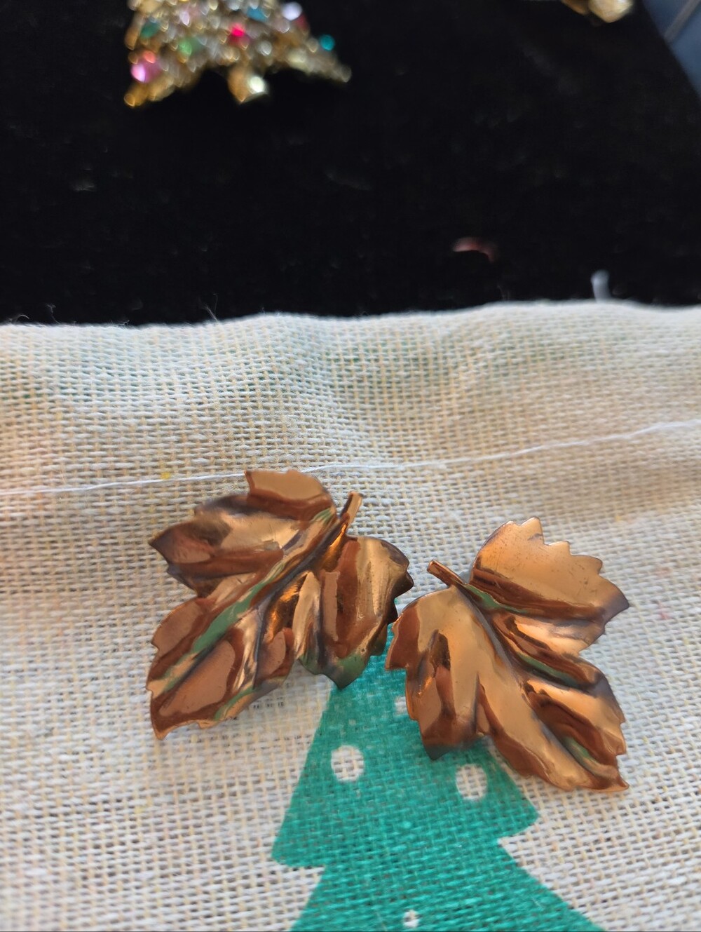 Vintage Midcentury Copper Leaf Clip Earrings